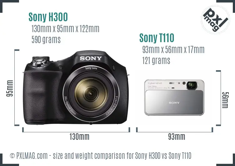 Sony H300 vs Sony T110 size comparison