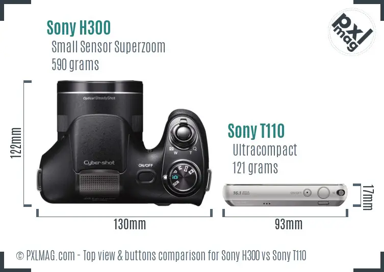 Sony H300 vs Sony T110 top view buttons comparison