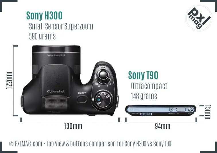 Sony H300 vs Sony T90 top view buttons comparison