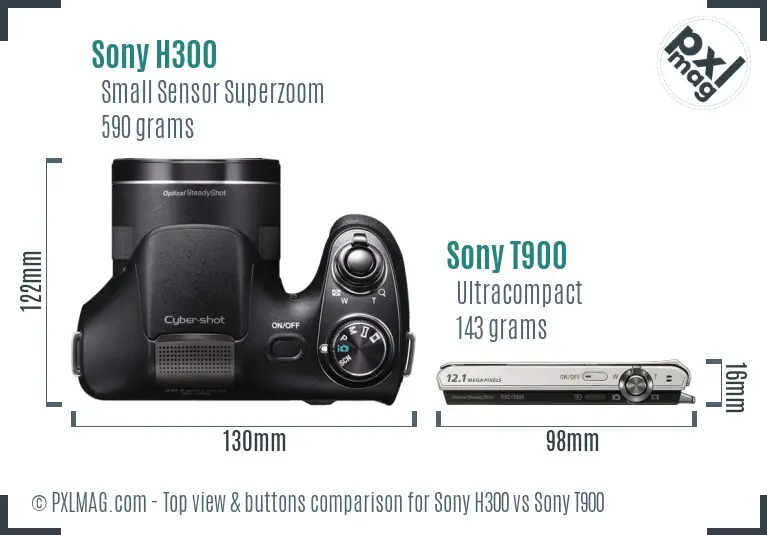 Sony H300 vs Sony T900 top view buttons comparison