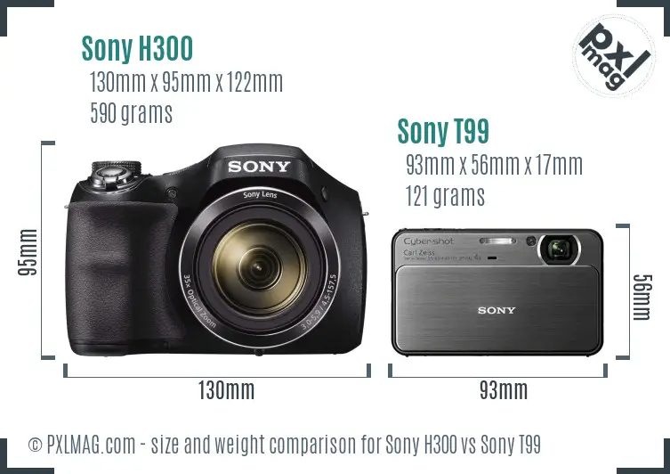 Sony H300 vs Sony T99 size comparison