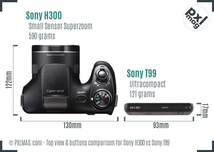 Sony H300 vs Sony T99 top view buttons comparison