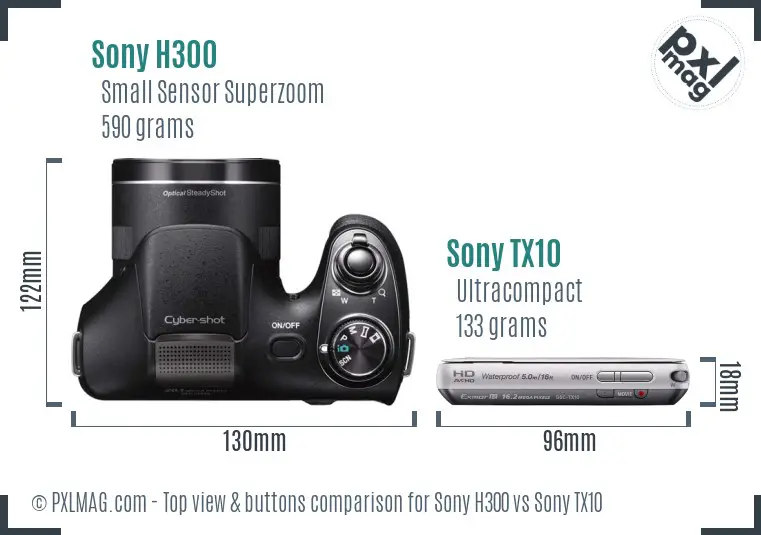Sony H300 vs Sony TX10 top view buttons comparison