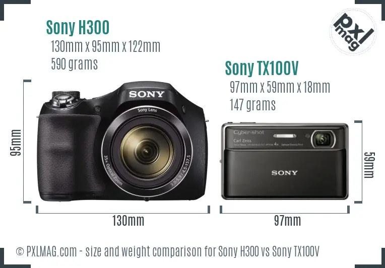 Sony H300 vs Sony TX100V size comparison