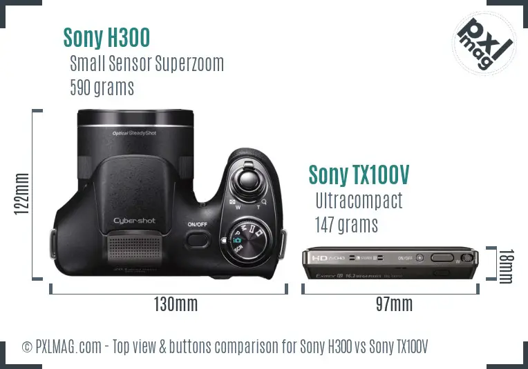 Sony H300 vs Sony TX100V top view buttons comparison