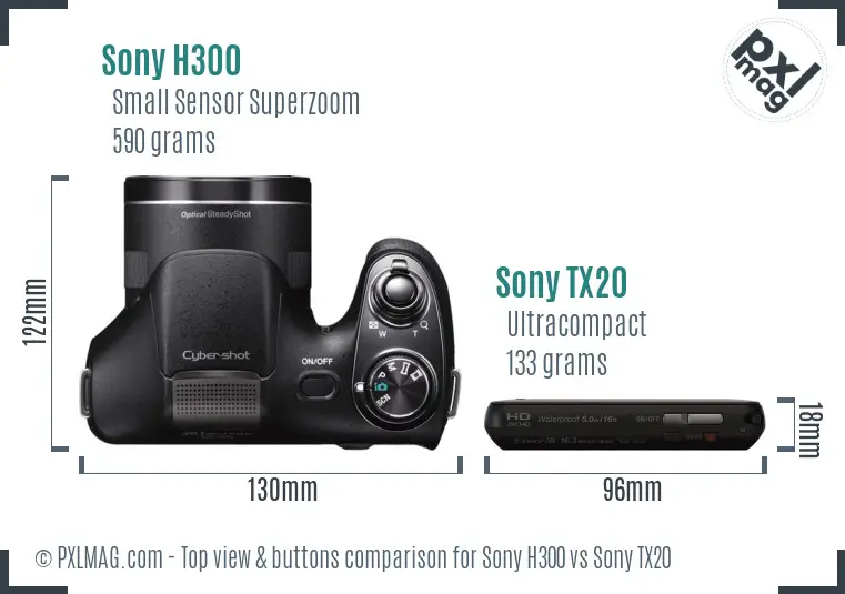 Sony H300 vs Sony TX20 top view buttons comparison