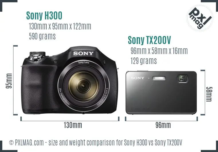 Sony H300 vs Sony TX200V size comparison