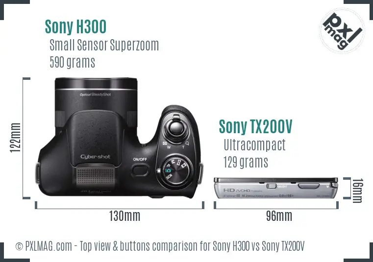 Sony H300 vs Sony TX200V top view buttons comparison