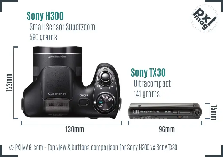 Sony H300 vs Sony TX30 top view buttons comparison