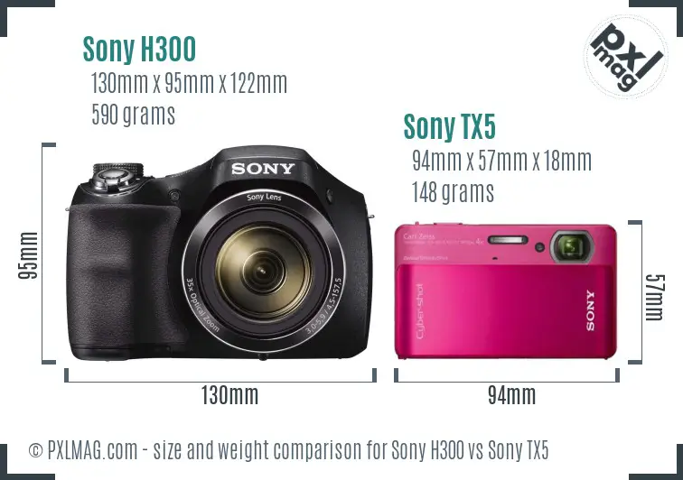 Sony H300 vs Sony TX5 size comparison