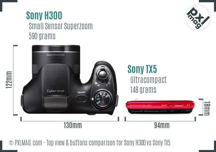 Sony H300 vs Sony TX5 top view buttons comparison