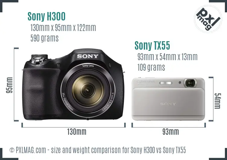 Sony H300 vs Sony TX55 size comparison