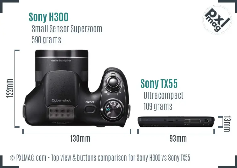 Sony H300 vs Sony TX55 top view buttons comparison