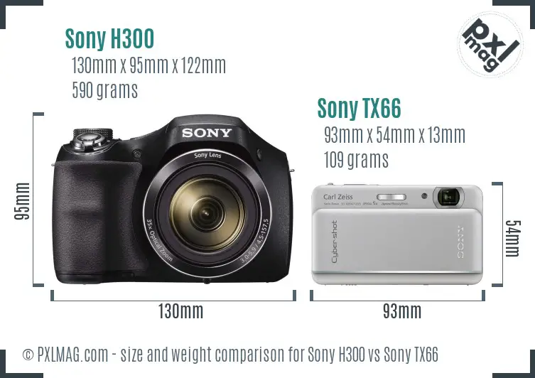 Sony H300 vs Sony TX66 size comparison