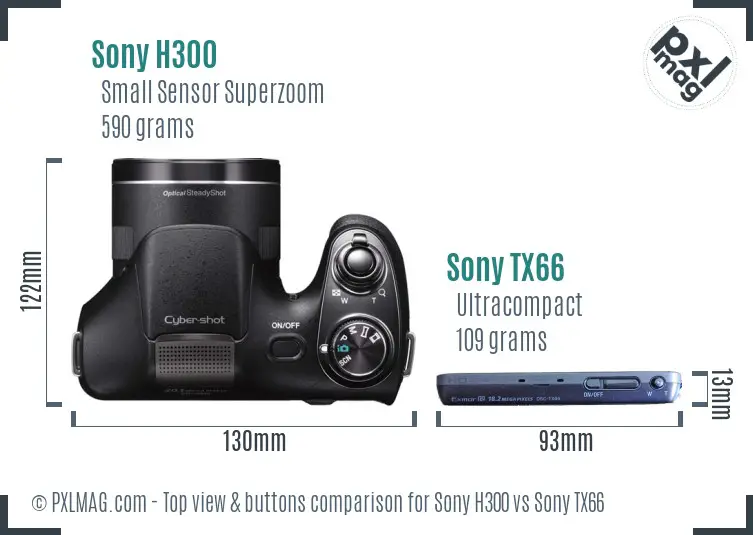 Sony H300 vs Sony TX66 top view buttons comparison