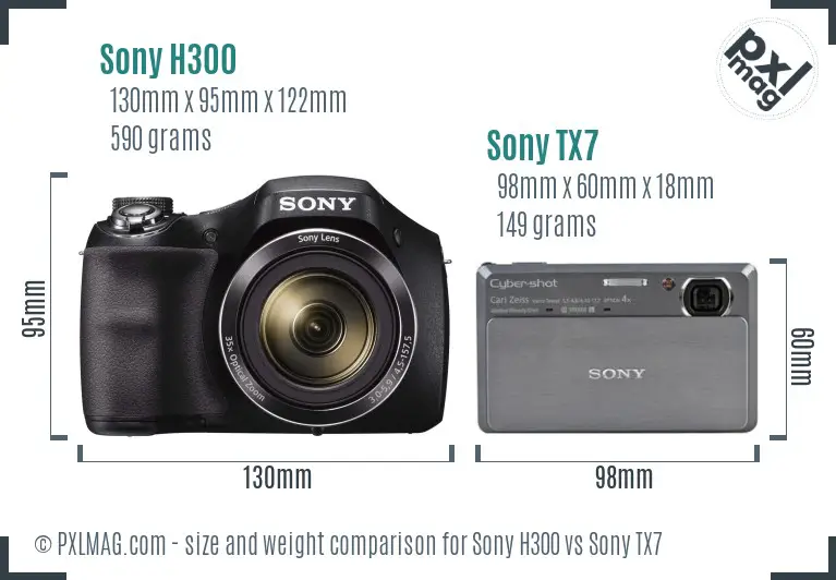 Sony H300 vs Sony TX7 size comparison