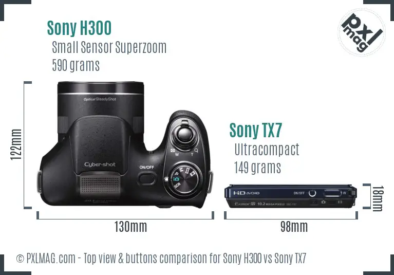 Sony H300 vs Sony TX7 top view buttons comparison