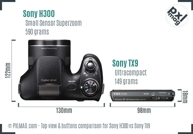 Sony H300 vs Sony TX9 top view buttons comparison