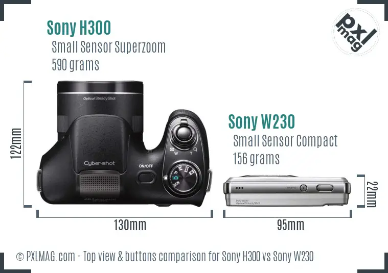 Sony H300 vs Sony W230 top view buttons comparison