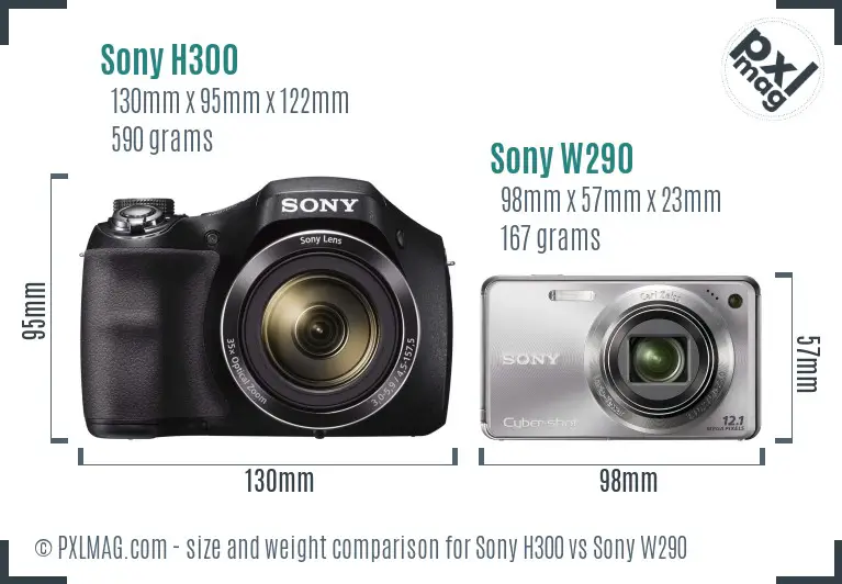 Sony H300 vs Sony W290 size comparison