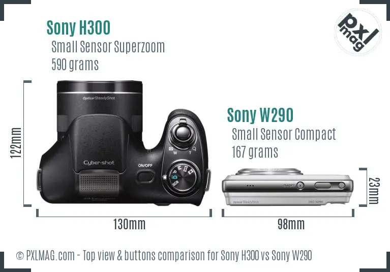 Sony H300 vs Sony W290 top view buttons comparison