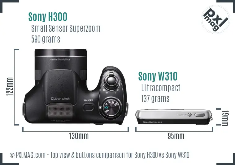 Sony H300 vs Sony W310 top view buttons comparison