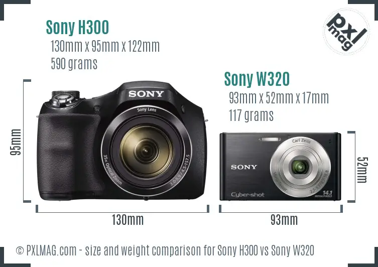Sony H300 vs Sony W320 size comparison
