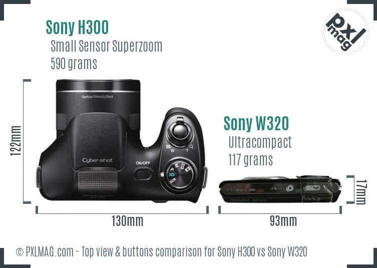 Sony H300 vs Sony W320 top view buttons comparison