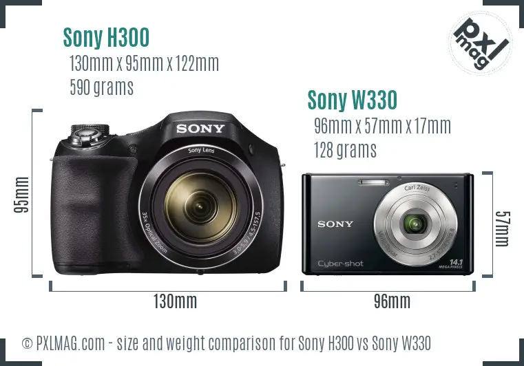 Sony H300 vs Sony W330 size comparison