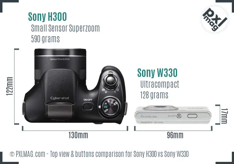 Sony H300 vs Sony W330 top view buttons comparison