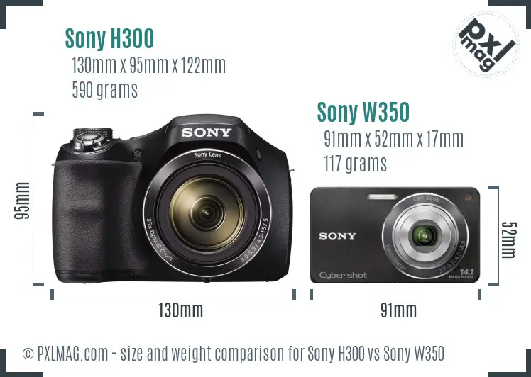Sony H300 vs Sony W350 size comparison