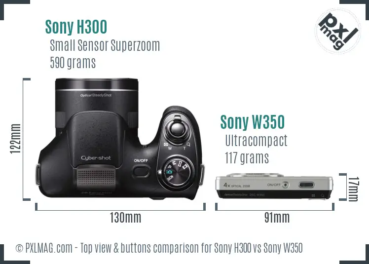 Sony H300 vs Sony W350 top view buttons comparison