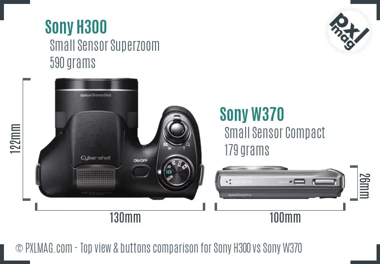 Sony H300 vs Sony W370 top view buttons comparison