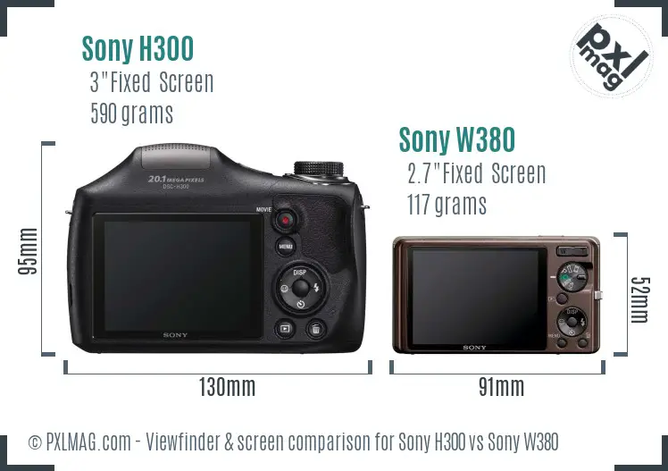 Sony H300 vs Sony W380 Screen and Viewfinder comparison