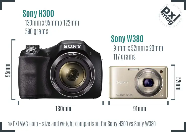 Sony H300 vs Sony W380 size comparison