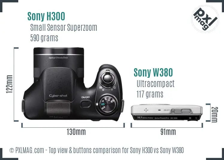 Sony H300 vs Sony W380 top view buttons comparison