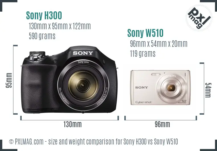 Sony H300 vs Sony W510 size comparison