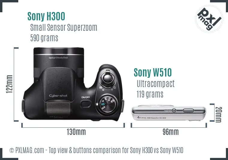 Sony H300 vs Sony W510 top view buttons comparison