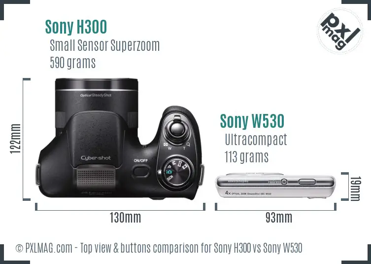 Sony H300 vs Sony W530 top view buttons comparison