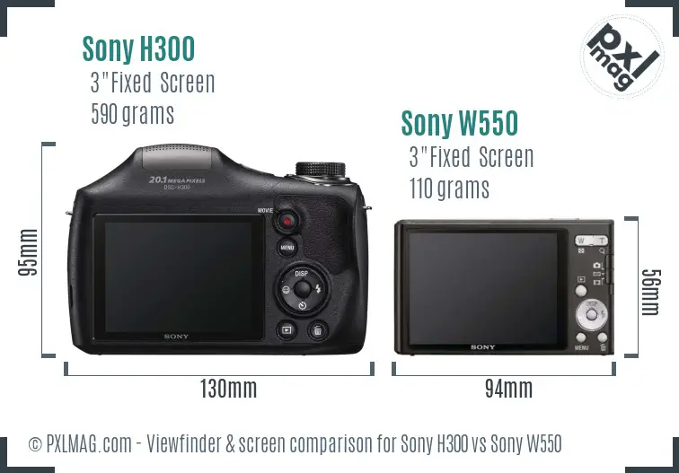 Sony H300 vs Sony W550 Screen and Viewfinder comparison
