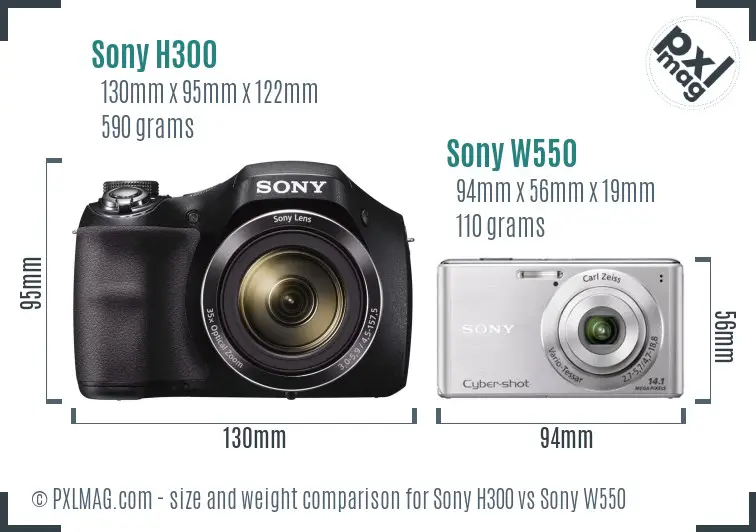 Sony H300 vs Sony W550 size comparison