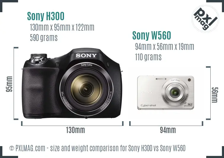 Sony H300 vs Sony W560 size comparison