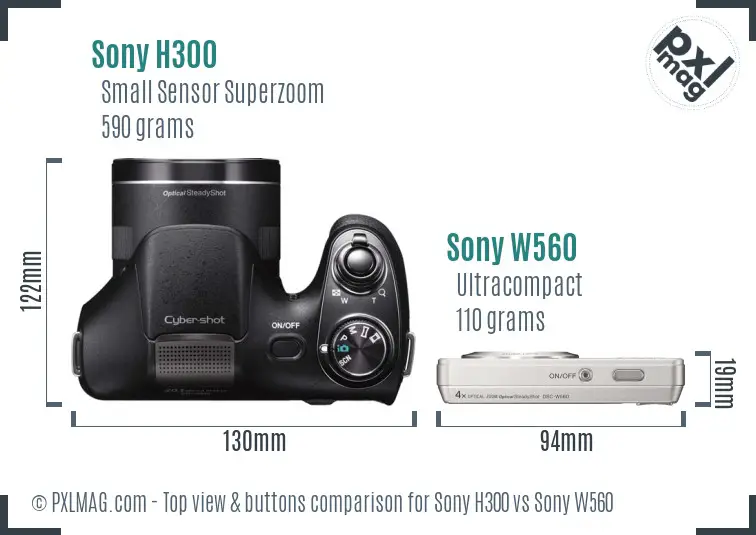 Sony H300 vs Sony W560 top view buttons comparison