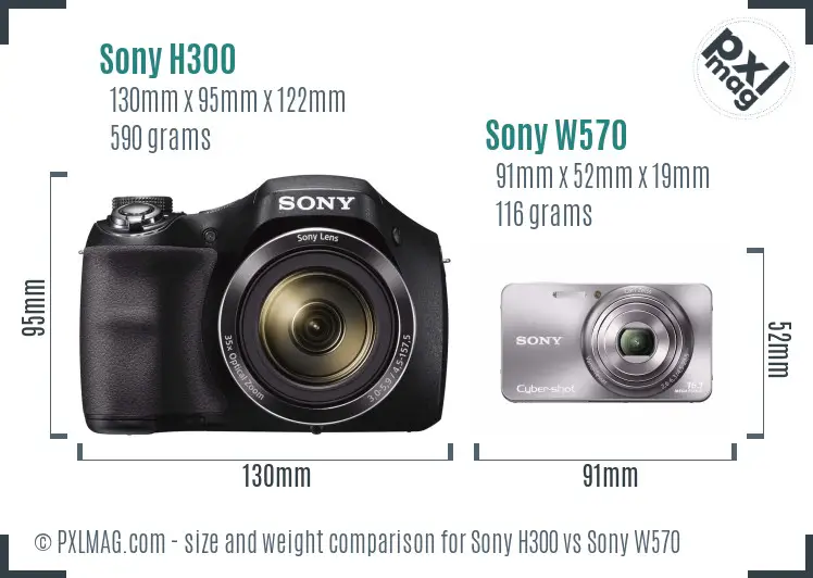 Sony H300 vs Sony W570 size comparison