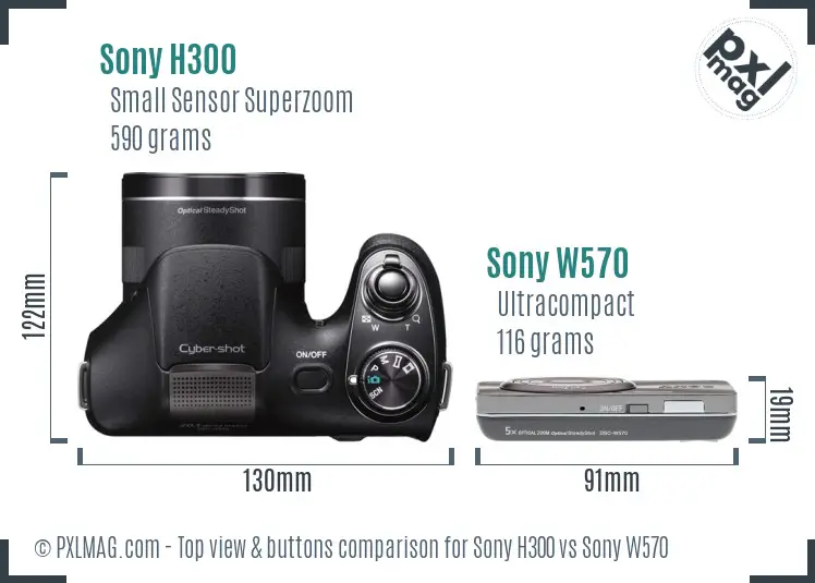 Sony H300 vs Sony W570 top view buttons comparison