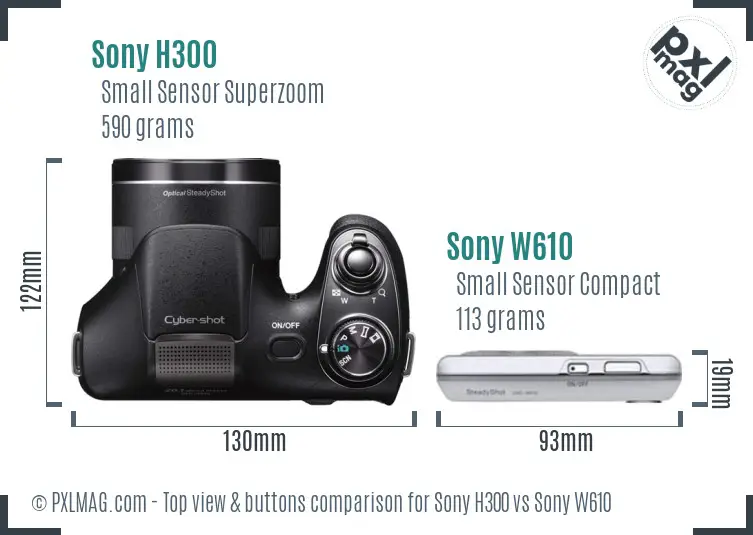 Sony H300 vs Sony W610 top view buttons comparison