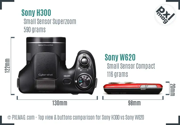 Sony H300 vs Sony W620 top view buttons comparison