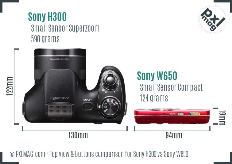 Sony H300 vs Sony W650 top view buttons comparison