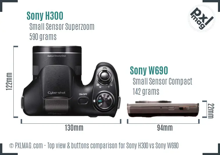 Sony H300 vs Sony W690 top view buttons comparison