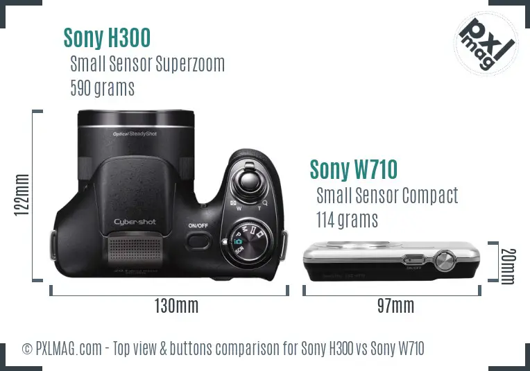 Sony H300 vs Sony W710 top view buttons comparison